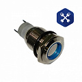 Кнопка антивандальная 12В, ф=16 мм (синее свечение) с фиксацией